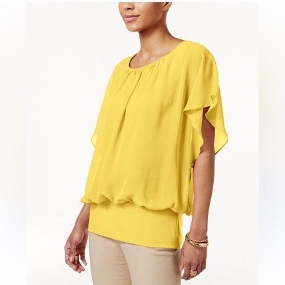 JM Collection yellow banded-hem top - Picture 10 of 11